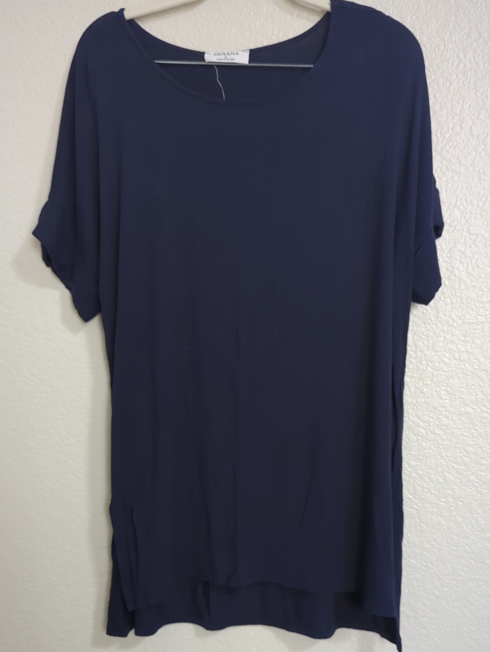 Classic Navy Scoop-Neck Tunic Top by Zenana